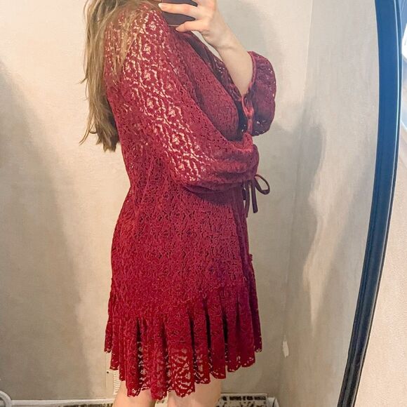 Free People Jenny Trapeze Swing Dress Crochet Lace Red - Picture 2 of 11